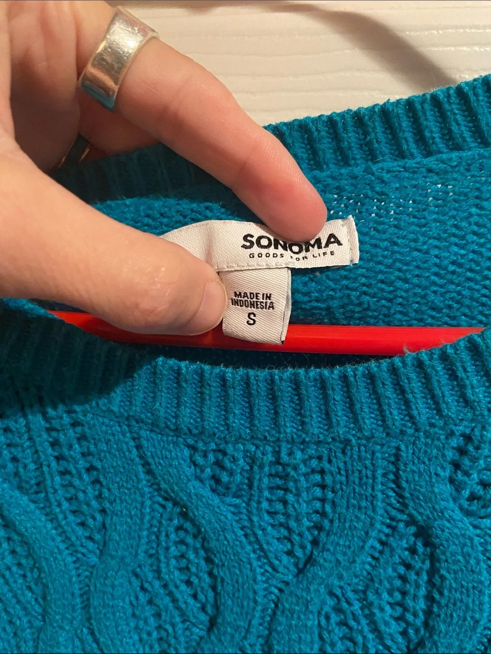 Teal Cable-Knit Crewneck Sweater - Sonoma